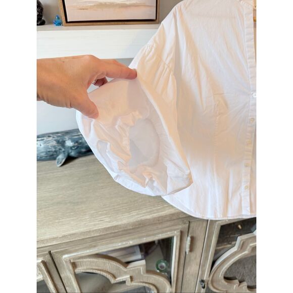 Veronica Beard Aileen Puff Sleeve Poplin Blouse in White Size 10 - Picture 6 of 11